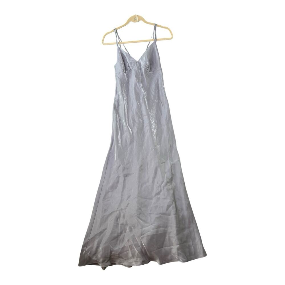 Shimmery Satin Silver Iridescent Maxi‎ Slip Dress Strappy Spaghetti Straps Sz S